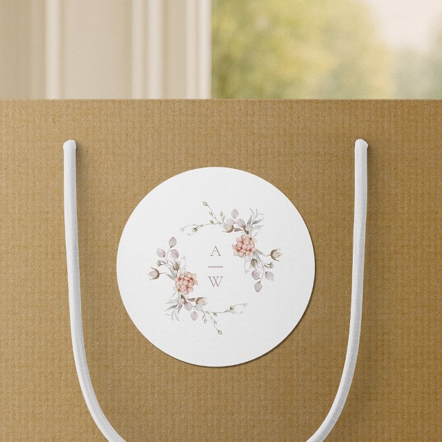 Blush Floral Monogram Wedding Sticker (Creator Uploaded)
