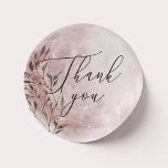Blush Floral Moon | Script Thank You Wedding Favou Classic Round Sticker<br><div class="desc">Express your gratitude with this elegant thank you sticker featuring a delicate blush pink watercolor floral full moon and refined script typography. The mystical design adds a romantic and celestial touch to your event favours and stationery. Perfect for a variety of occasions, including weddings, engagement parties, rehearsal dinners, bridal showers,...</div>
