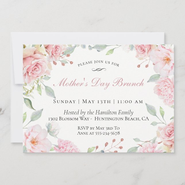 Blush Floral Mother's Day Brunch Invitation (Front)