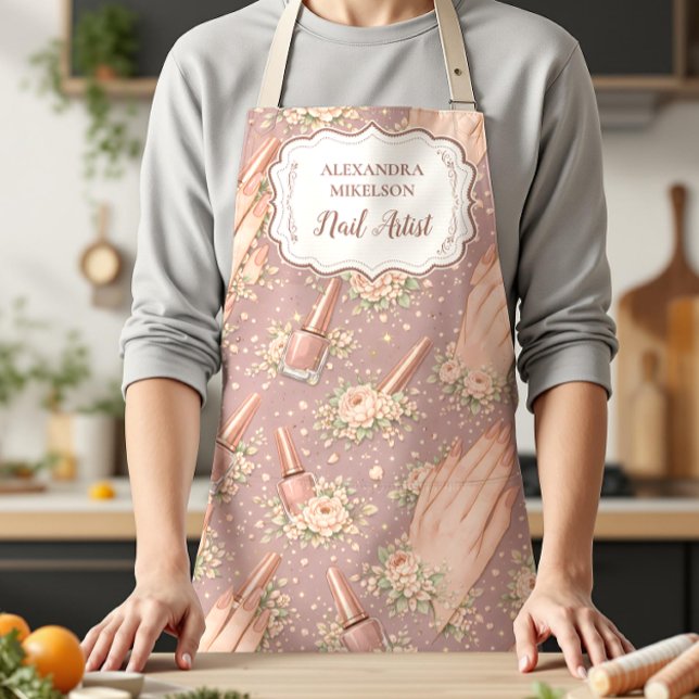 Blush Floral Nail Technician Business Apron (Creator Uploaded)