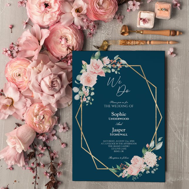 Blush Floral Navy Simple We Do Wedding Invitation (Creator Uploaded)