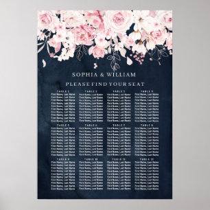 Blush Floral & Navy Table Wedding Seating Chart