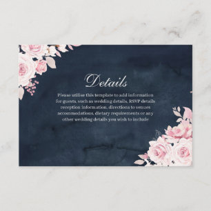 Blush Floral Navy Watercolor Wedding Details Enclosure Card