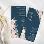 Blush Floral Navy Wedding Flat Program Programme<br><div class="desc">This blush floral navy wedding flat program design features beautiful chic classic backgrounds of pastel pink and navy blue with simple modern typography and elegant calligraphy to set a sophisticated tone for any style of event. Each product is embellished with gorgeous blush pink roses and peach and ivory hydrangeas arranged...</div>