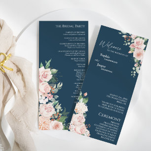 Blush Floral Navy Wedding Flat Program Programme