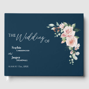 Blush Floral Navy Wedding Guest Book
