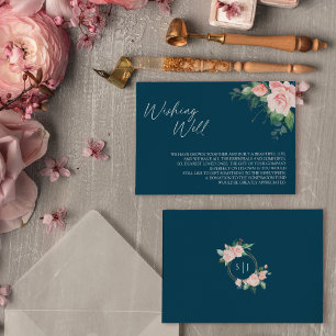 Blush Floral Navy Wedding Wishing Well Enclosure Card