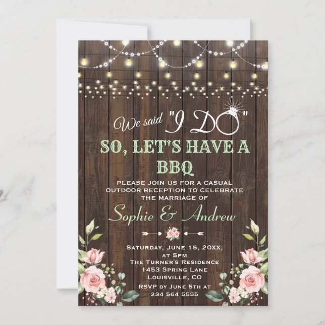 Blush Floral Old Barn String Lights After I DO BBQ Invitation (Front)
