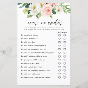 Blush Floral Over or Under Bridal Shower Game Card