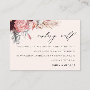 Blush Floral Pampas Grass Wedding Wishing Well Enclosure Card