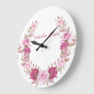 Blush Floral Personalised Baby Shower Large Clock