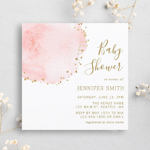 Blush Floral Petal Gold Glitter Dots Baby Shower Invitation