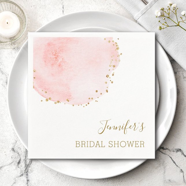 Blush Floral Petal Gold Glitter Dots Bridal Shower Napkin (Creator Uploaded)