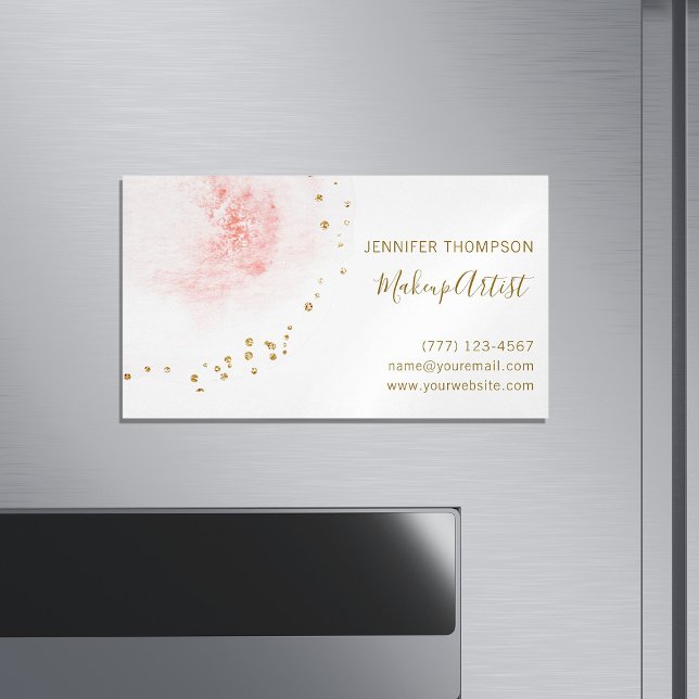 Blush Floral Petal Gold Glitter Dots Magnetic Business Card (Creator Uploaded)