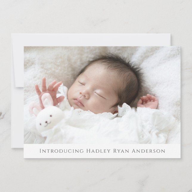 Blush Floral Photo Birth Announcement for Girl (Front)