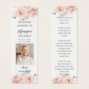 Blush Floral Photo Funeral Memorial Bookmark