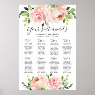 Blush Floral  Pink Flowers Wedding Seating Chart