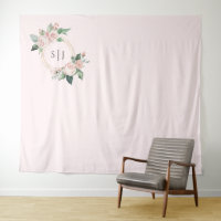 Blush Floral Pink Monogram Wedding Photo Backdrop