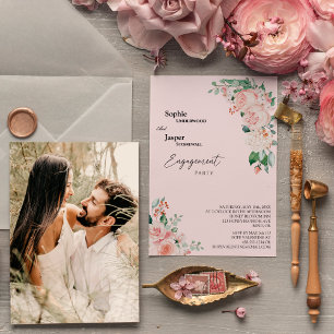 Blush Floral Pink Photo Engagement Party Invitation