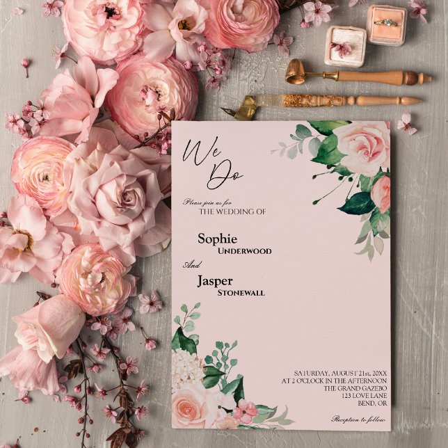Blush Floral Pink We Do Wedding Invitation (Creator Uploaded)