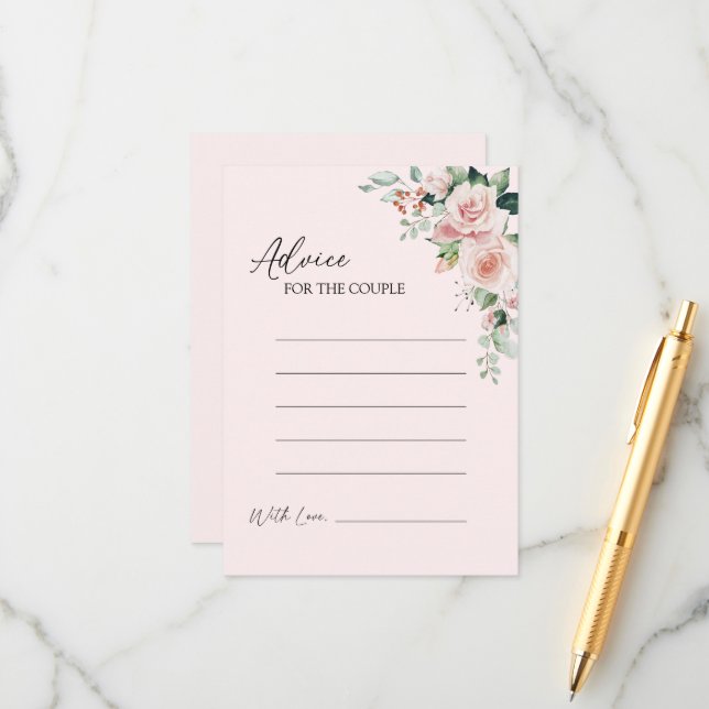 Blush Floral Pink Wedding Advice Card (Front/Back In Situ)
