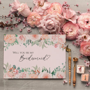 Blush Floral Pink Wedding Bridesmaid Proposal Invitation