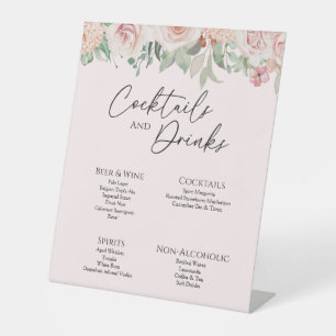 Blush Floral Pink Wedding Drinks Bar Sign
