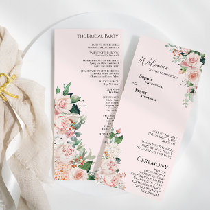 Blush Floral Pink Wedding Flat Program Programme