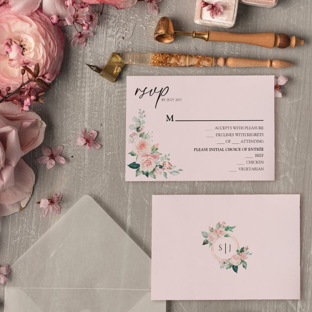 Blush Floral Pink Wedding Menu RSVP Card (Creator Uploaded)