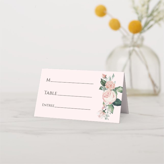 Blush Floral Pink Wedding Place Card (Front)