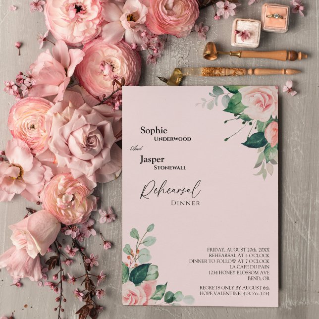 Blush Floral Pink Wedding Rehearsal Dinner Invitation (Creator Uploaded)