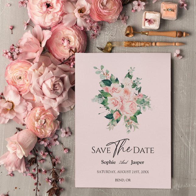 Blush Floral Pink Wedding Save The Date Card (Creator Uploaded)