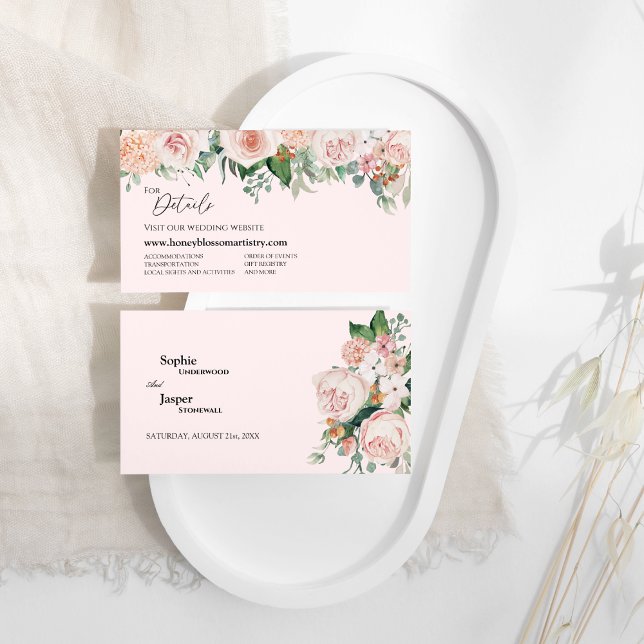 Blush Floral Pink Wedding Website Enclosure Card (Creator Uploaded)