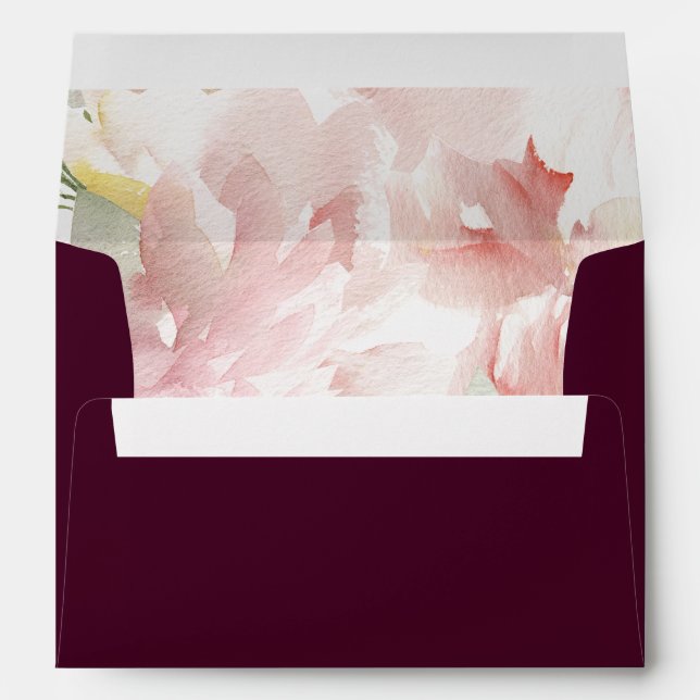 Blush Floral Plum Purple Return Address Envelope (Back (Bottom))