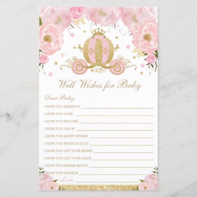 Blush Floral Princess Well Wishes for Baby Shower (Front)