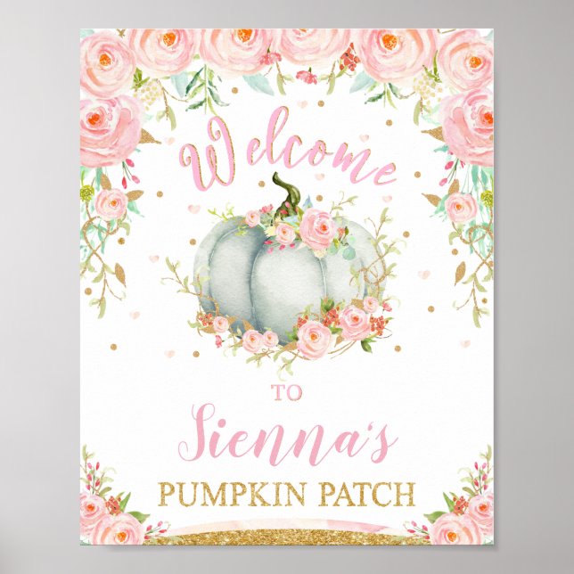 Blush Floral Pumpkin Birthday Pumpkin Patch Sign (Front)