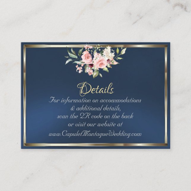 Blush Floral, QR Code - Blue Enclosure Card (Front)