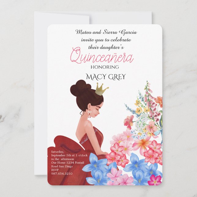 Blush Floral Quinceañera 15th Birthday Invitation (Front)