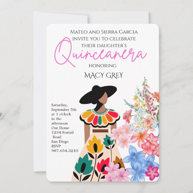 Blush Floral Quinceañera 15th Birthday Invitation (Front)