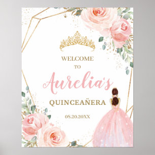 Blush Floral Quinceañera Mis Quince Welcome Poster