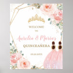 Blush Floral Quinceañera Twins Joint Birthday Poster<br><div class="desc">Personalise this lovely blush pink floral twins / joint birthday welcome sign with your own wording easily and quickly,  simply press the customise it button to further re-arrange and format the style and placement of the text.  (c) The Happy Cat Studio.</div>