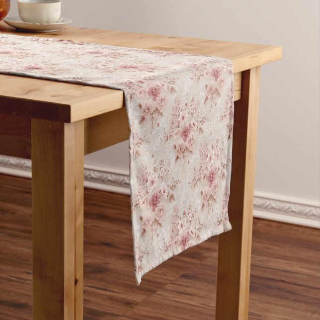 Blush Floral Romantic Lace-Inspired Table Runner (In Situ)
