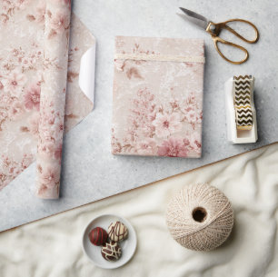 Blush Floral Romantic Lace-Inspired Wrapping Paper