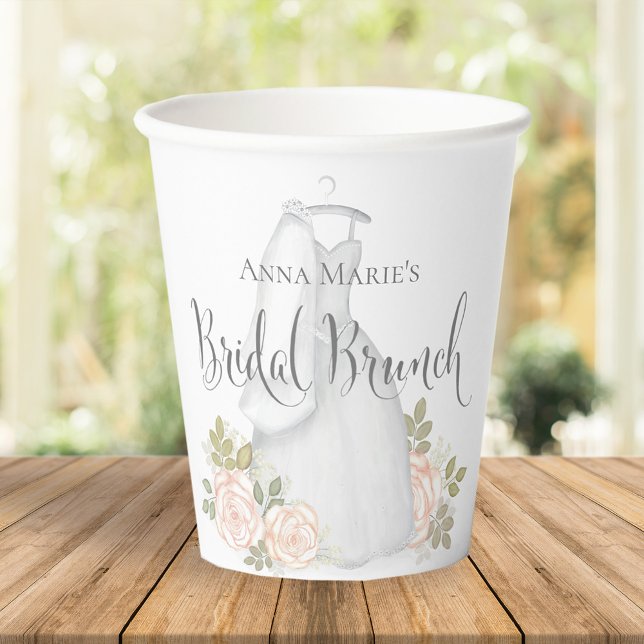 Blush Floral Rose Bridal Brunch Watercolor Paper Cups (Creator Uploaded)