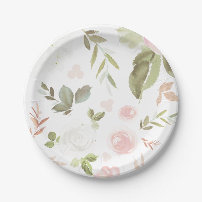 Blush Floral Rose Gold party plate (Front)