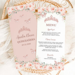 Blush Floral Rose Gold Quinceanera Birthday Menu