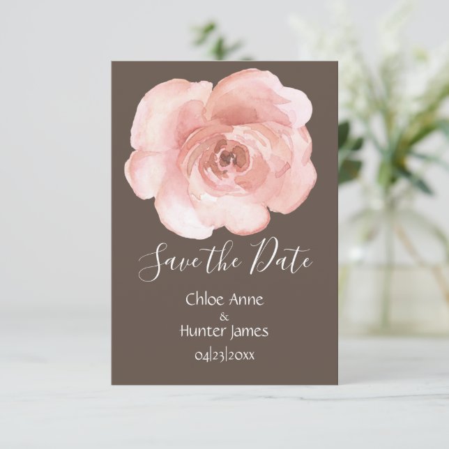 Blush Floral Rose Simple Save the Date (Standing Front)