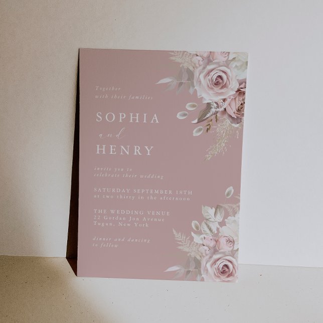 Blush Floral Roses Wedding Invitation (Creator Uploaded)