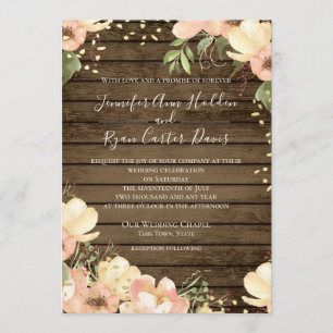 Blush Floral Rustic Wood Watercolor Wedding Invitation