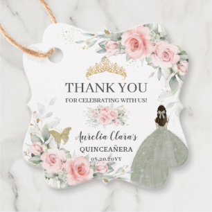 Blush Floral Sage Green Gold Quinceanera Sweet 16  Favour Tags